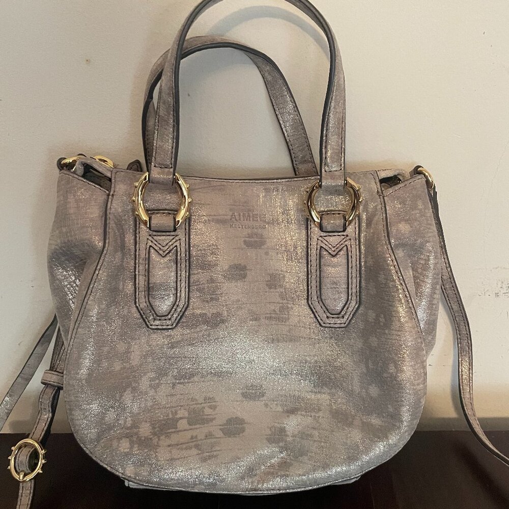 Aimee Kestenberg Metallic Gray Small Leather Tote
